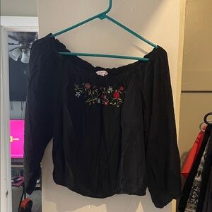 Candie's Black Floral Embroidered Blouse